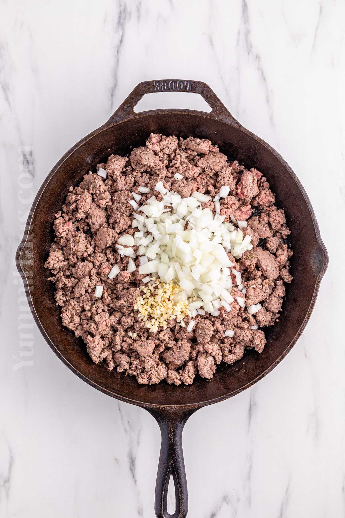 brown the meat with onions and garlic