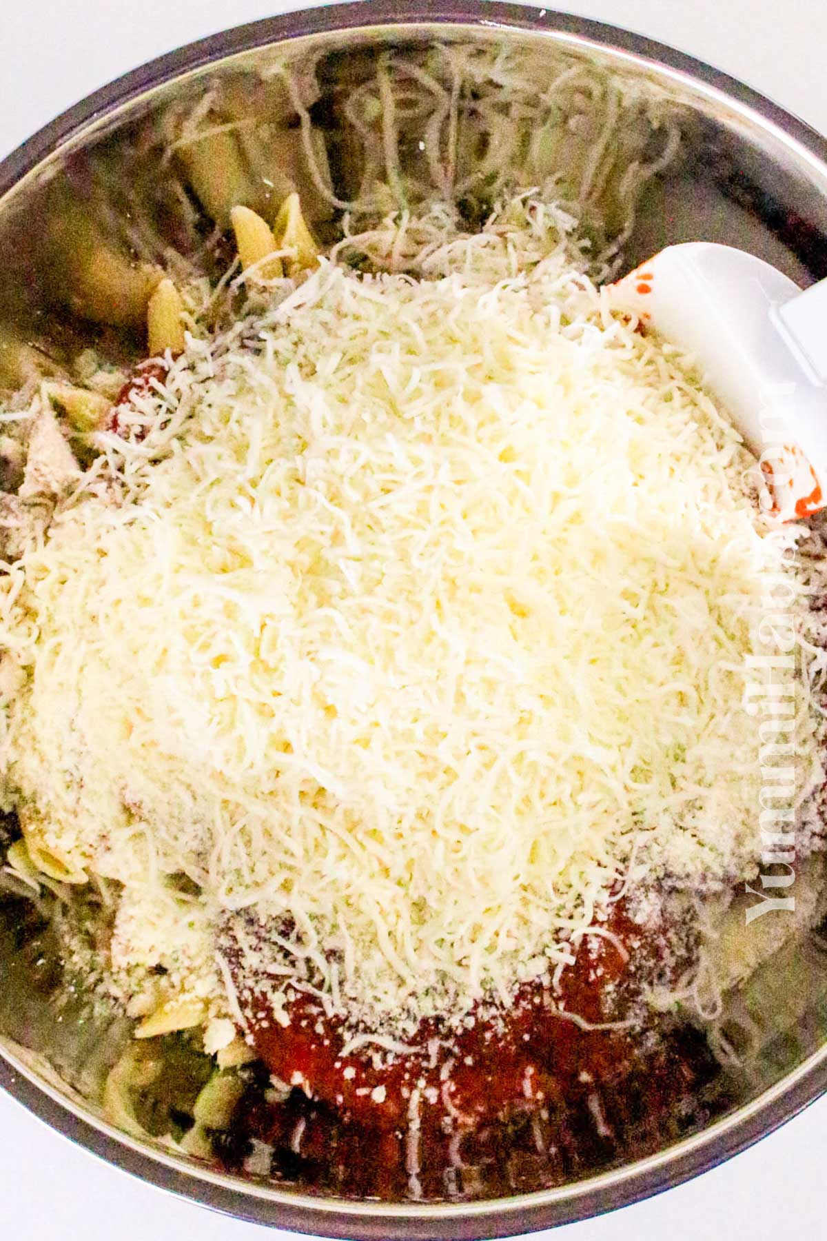 mixing the cheese