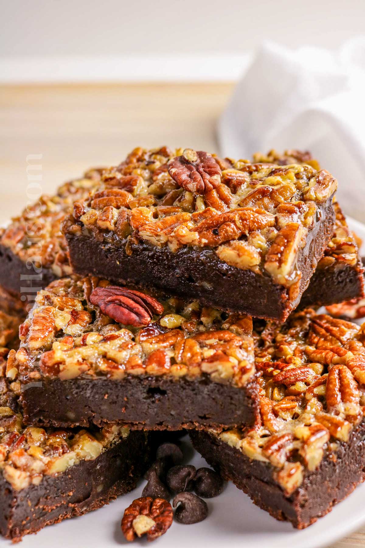 stack of fall brownies with nuts