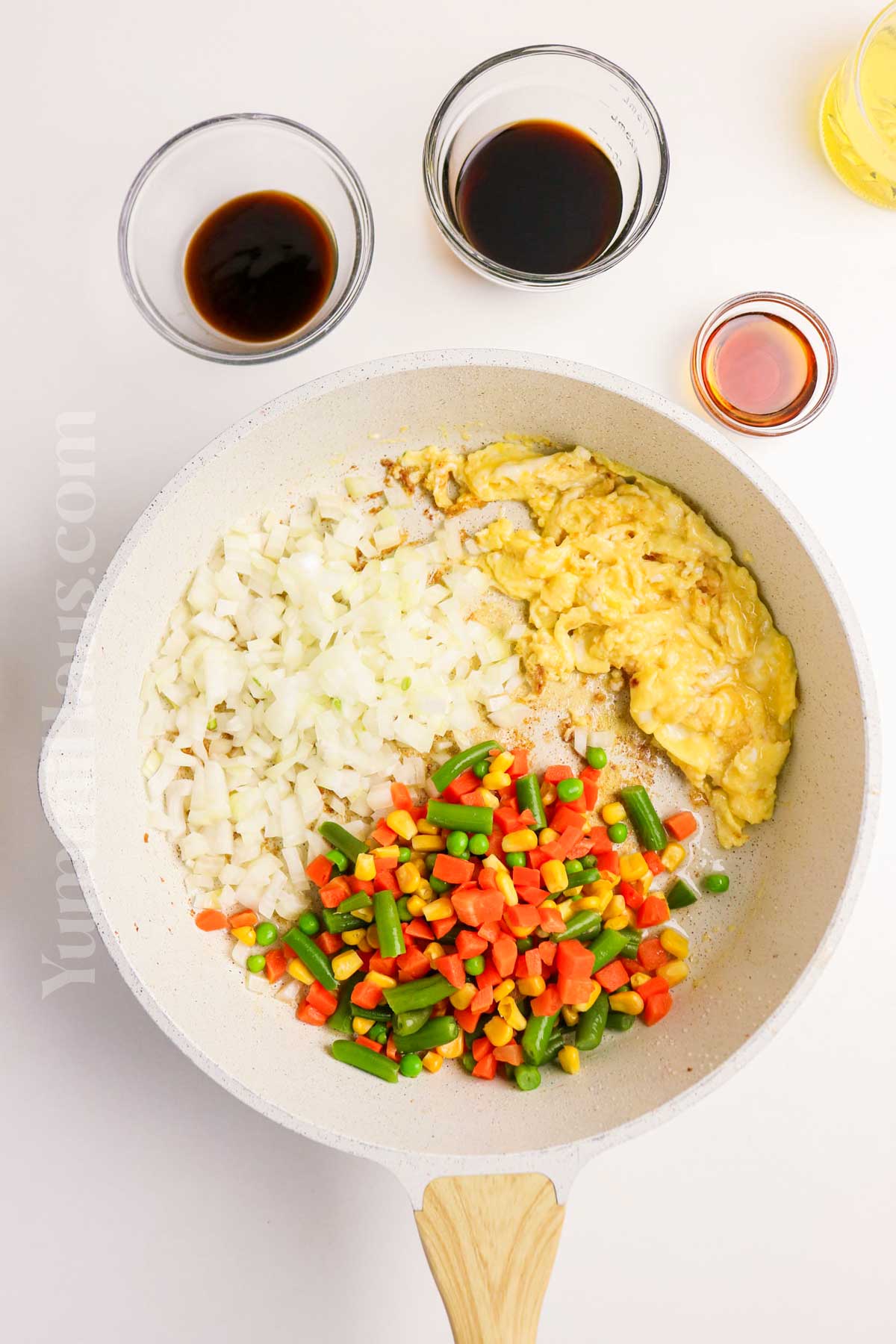 mixing in the veggies