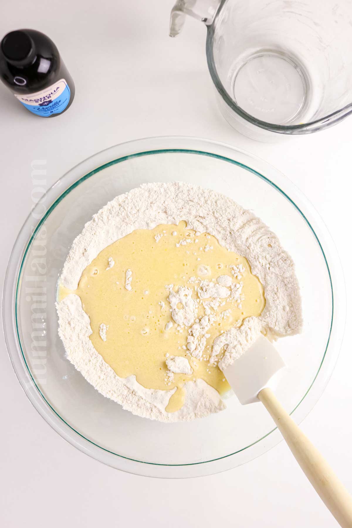 mixing the muffin batter