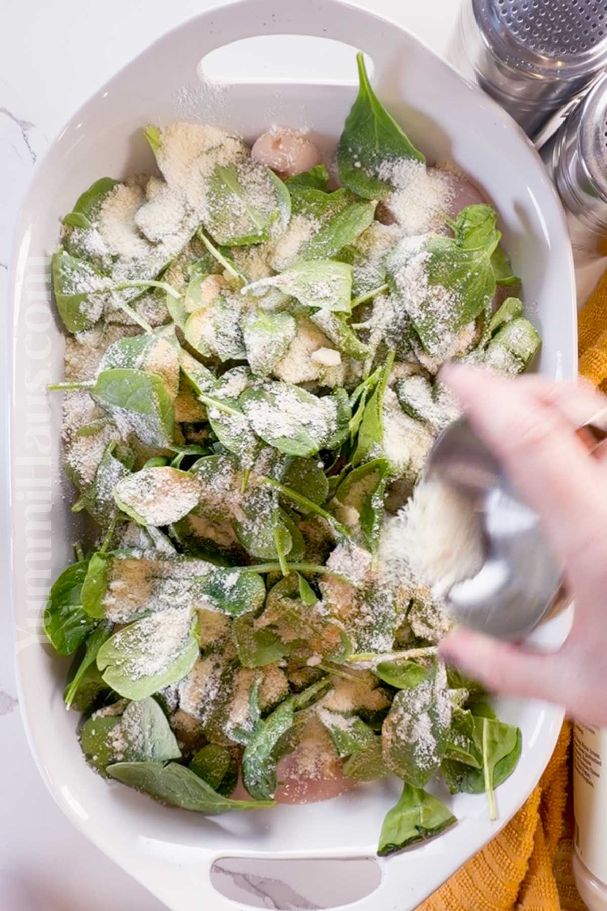 adding the cheese and seasonings