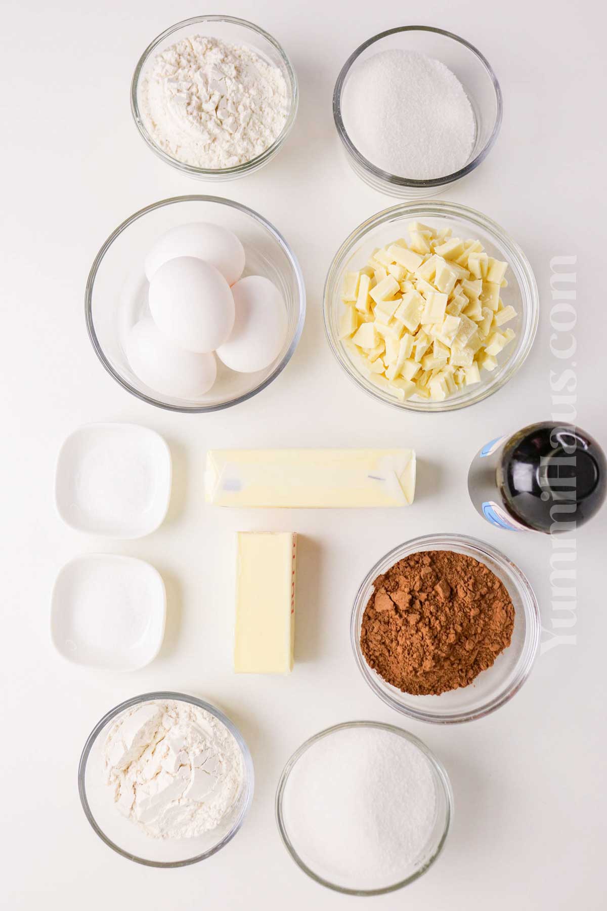 Chocolate and White Chocolate Brownie ingredients