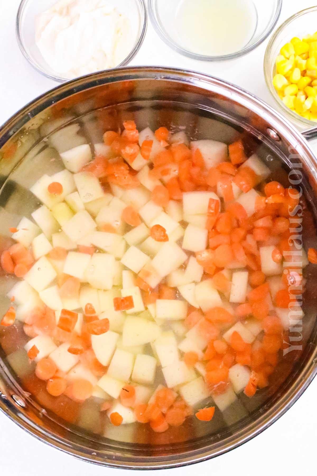 making the potatoes and carrots
