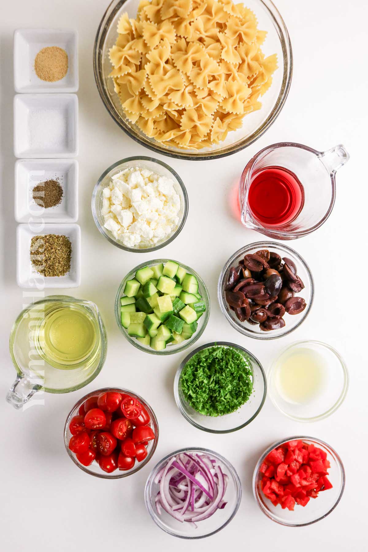Mediterranean Pasta Salad ingredients