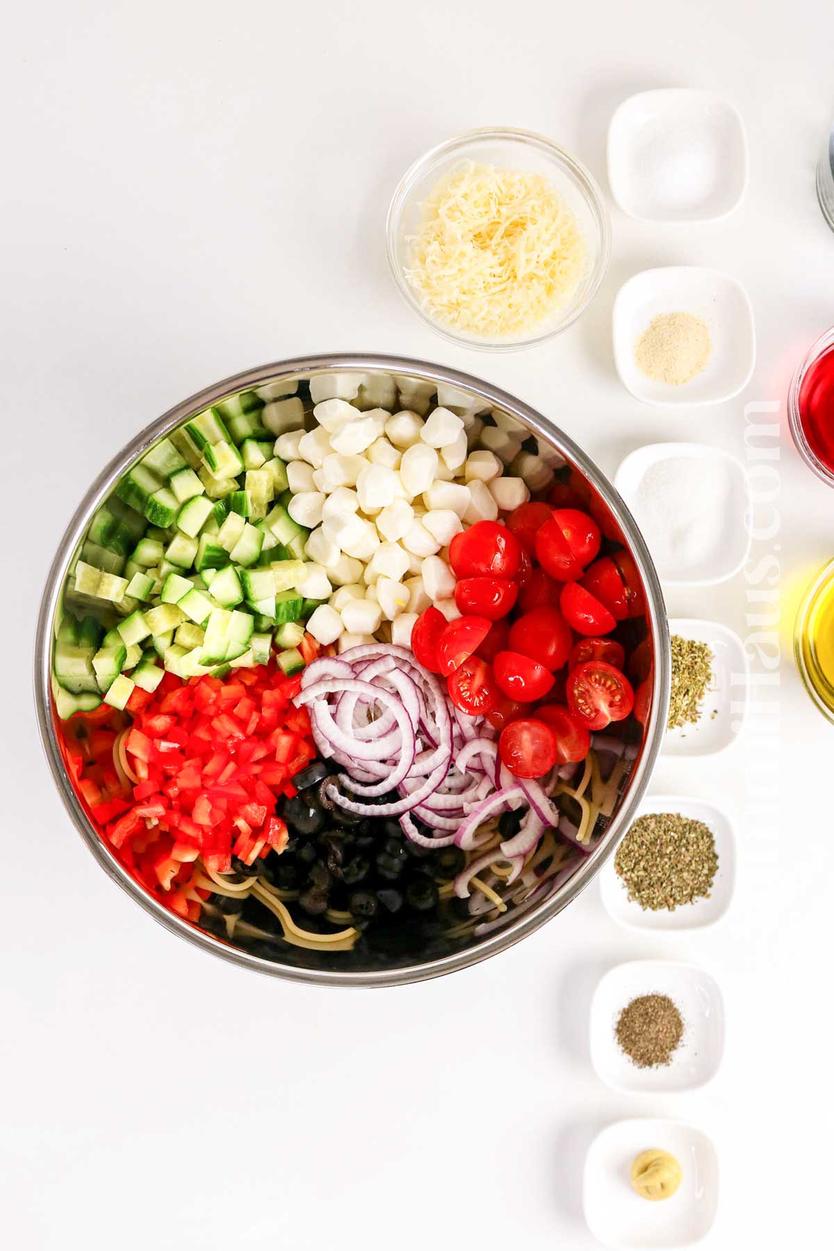 making cold pasta dish