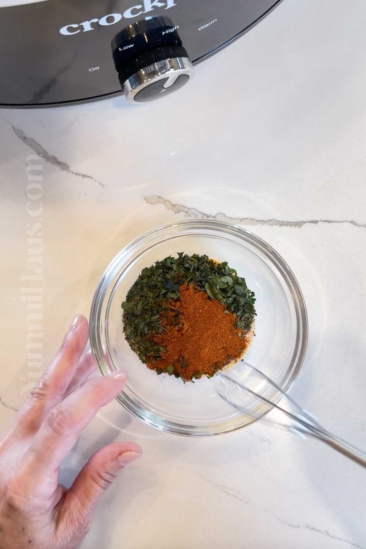 mixing the seasonings