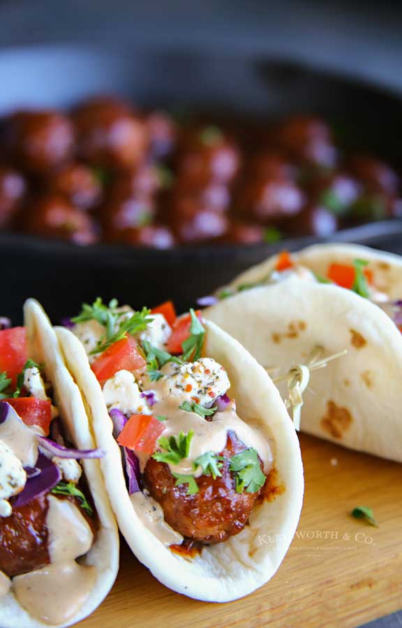 game day recipe - BBQ Meatball Street Tacos 