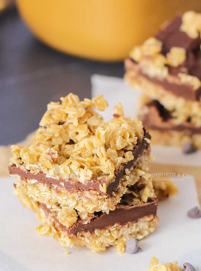 No Bake Chocolate Caramel Oat Bars - Taste of the Frontier